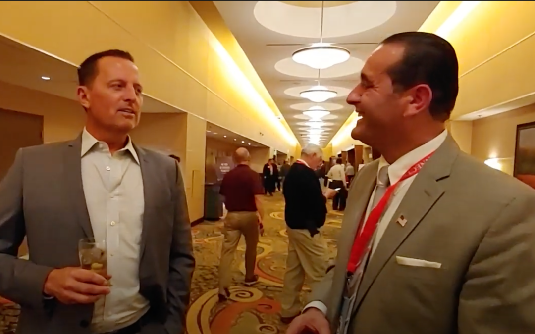U.S. Senate Candidate Peter Lumaj speaks with Former Acting Director of the U.S. National Intelligence Richard Grenell
